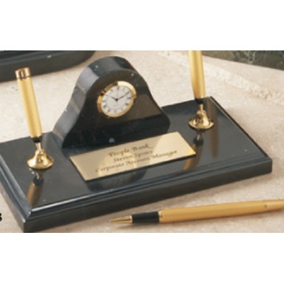 Genuine Black Marble Executive Pen Holder w/Clock
