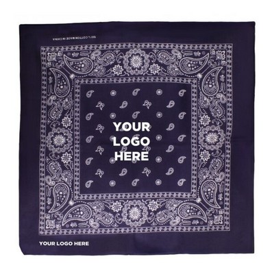 22" Silk Screened Blue Cotton Bandana(Silk Screened)