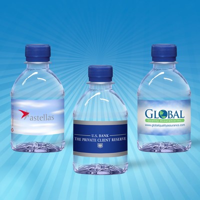 8 Oz. Custom Label Spring Water w/Blue Flat Cap - Clear Bottle