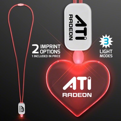 Neon Look Necklace Red LED Lanyards with Acrylic Heart Pendants - PRINTED