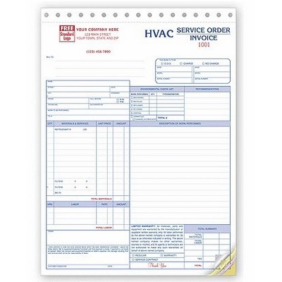 HVAC Service Order/Invoices Forms (4 Part)