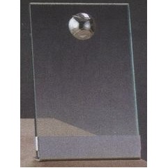 Clear Glass Plaque Award w/Silver Tennis Accent, Silver Plastic Mounts & Base (4"x6.5")