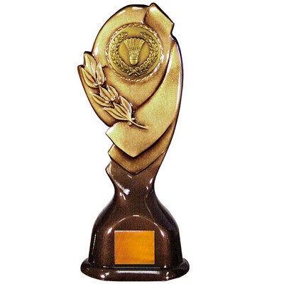 Stock Classic 12" Trophy with a 2" Badminton Coin with Engraving Plate