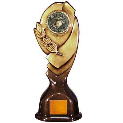 Stock Classic 12" Trophy with a 2" US Marine Corp Coin with Engraving Plate