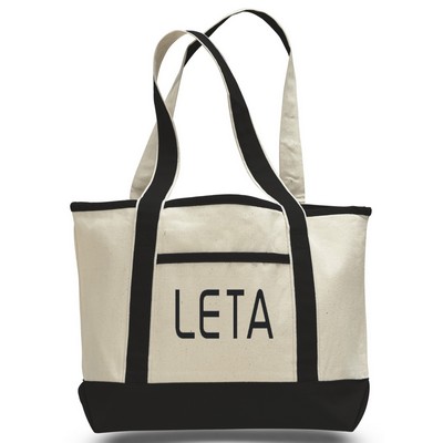 Heavy Canvas Deluxe 2-Pocket Tote (PRINTED)--Natural/Black
