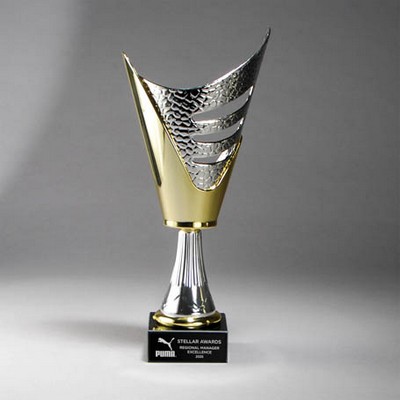 Medium Gold/Silver Plastic Cup on Marble