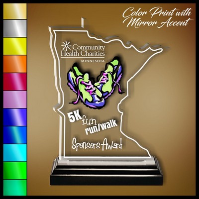 12" Minnesota Clear Acrylic Award with Color Print and Mirror Accent