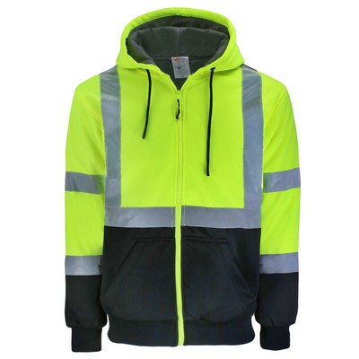 Safety Brite SB-C3HWBBZ Class 3 Hi Vis Full Zip Heavy Weight Sweatshirt with Black Bottom