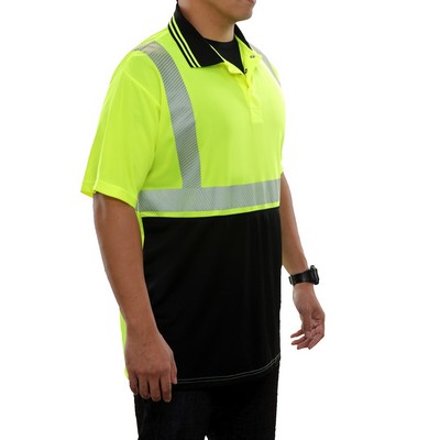 2-Tone Birdseye® Polo Shirt w/Comfort Trim- 3M™ Scotchlite™ Reflective/Fluorescent Yellow-Green