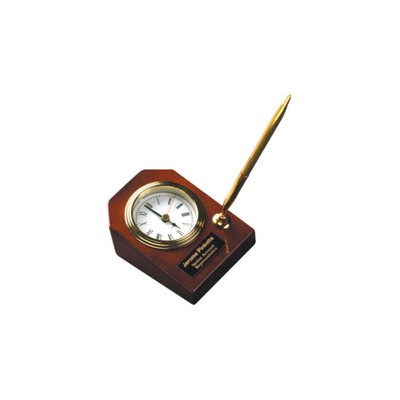 Rosewood Piano Finish Desk Clock with Pen