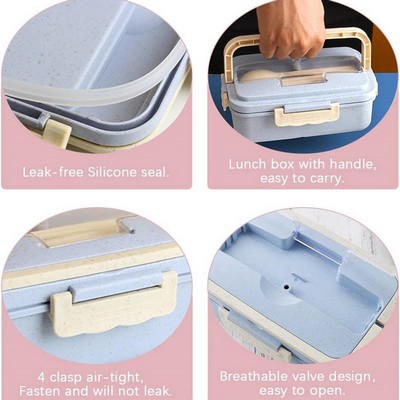 3-Compartment Wheat Straw Lunch Box with Phone Stand