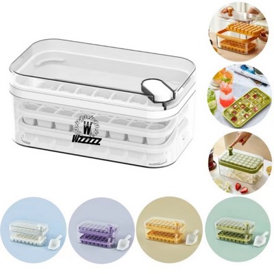 64-Cavity Food-Grade Silicone Ice Mold With Press Button Lid