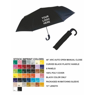 42" Arc Auto Open, Curved Handle Umbrella With Matching Sleeve