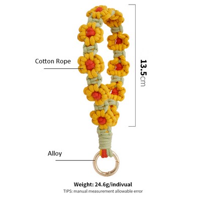 Boho Handmade Daisy Flower Wristlet Keychain