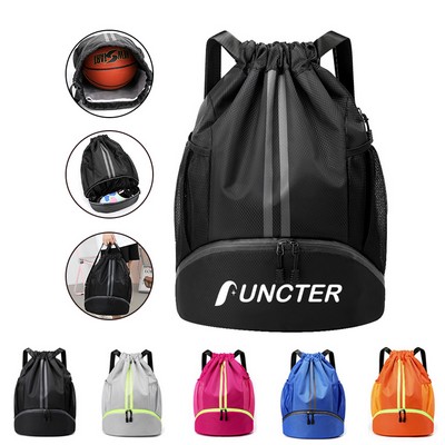 13 x 19" Drawstring Backpack with Shoes Compartment, Dry Wet Separation Large Capacity