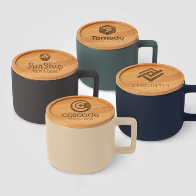 Café Virtuoso - 12 oz. Ceramic Mug with Bamboo Lid - Laser