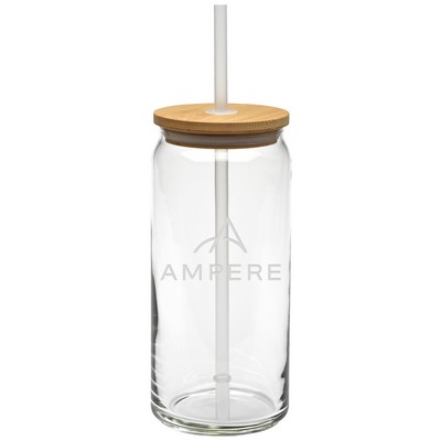 20 Oz. Etched Tall Boy Glass with Bamboo Lid