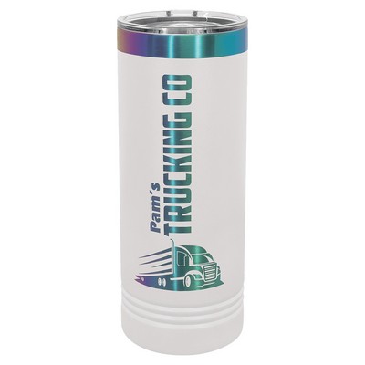 Polar Camel 22 oz. White/Prism ION-Plated Skinny Tumbler with Slider Lid