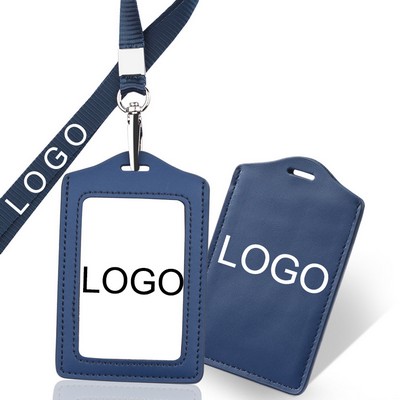 2 Sided PU Leather College ID Badge Card Holder 4 1/3"L x 2 1/8"W