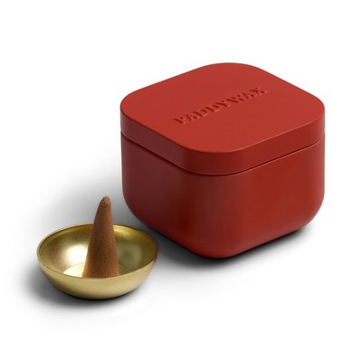 Poppy Cubed Metal Tin Incense W/ 20 Incense Cones + Incense Cone Holder