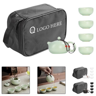 Portable Ceramic Tea Set W/ Travel Black Bag