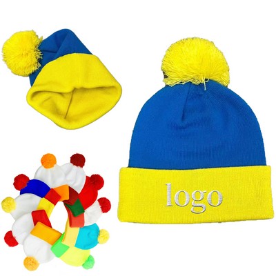 Winter Knitted Hat Cap With Pom - Warm