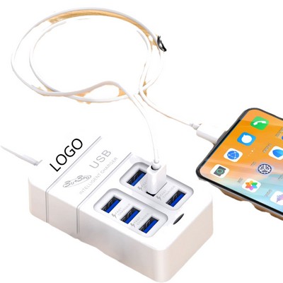 Plug-in Mobile Phone Charger 3PD + 3USB Multi-Port Charging Head