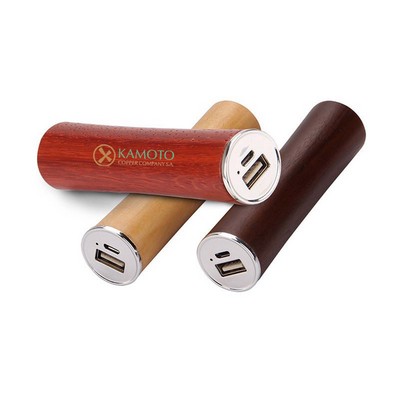 2000 mAh Bamboo Wood Cylinder Power Bank