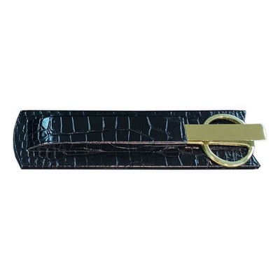 Protacini Black Italian Crocodile Leather Library Set - Gold