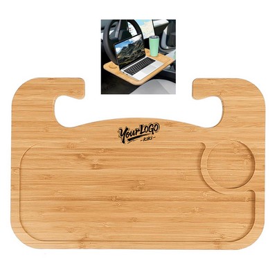 Bamboo Steering Wheel Organizer Tray
