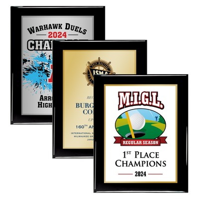 7" x 9" Black Piano Finish Plaque w/Full Color Sublimated Imprint and Back Plate