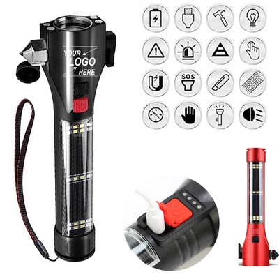 Solar Car Safety Hammer Flashlight Seatbelt Cutter