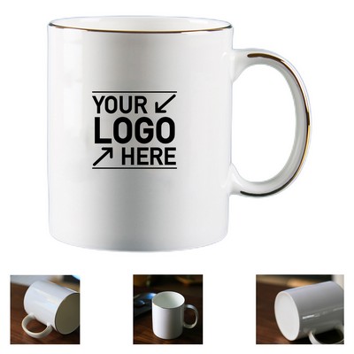 Gold-Rim Ceramic Coffee Mug (12 oz)
