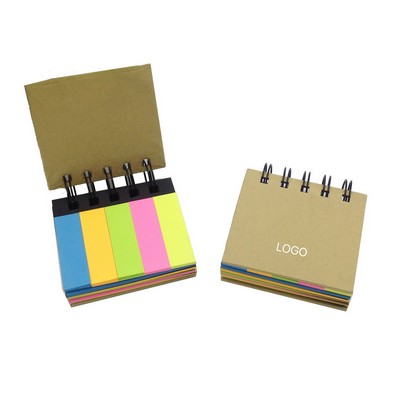 Spiral Index Sticky Notes Set Neon Fluorescent Memo Pad with Coil Binding Portable Student