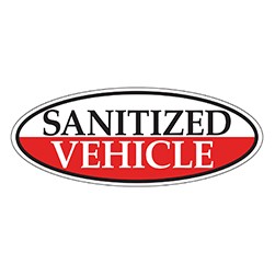 "SANITIZED VEHICLE" White/Red Oval Slogan Vinyl Sticker