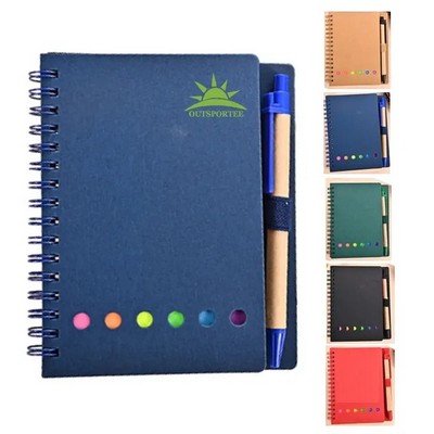 A6 Kraft Paper Coil Spiral Notebook Sticky Notes Pen Set