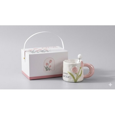 Hand-Painted Tulip Ceramic Mug Artistic Niche Designer Coffee Cup High-Aesthetic Floral