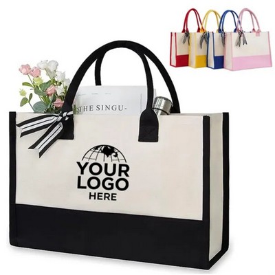 Personalized Initial Canvas Beach Tote Bag