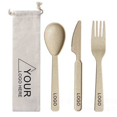 Wheat Straw Cutlery Set with Cotton Linen Pouch