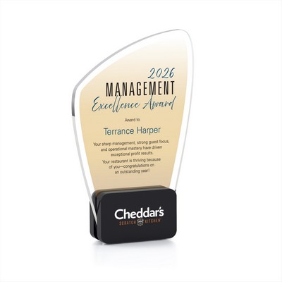 Curved Glass Sandwiched between Black Glass Bases Award