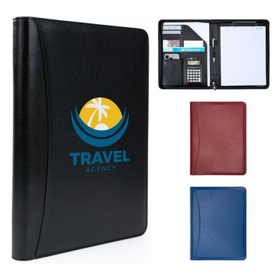 Deluxe Zippered PU Leather Padfolio