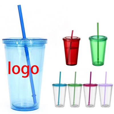 Professional 16oz Double Wall Insulated Acrylic Tumbler With Lid And Straw