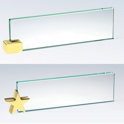 Jade Glass Name Plate with Brass Rectangle Corner Holder (10"x3")