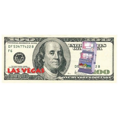 Vegas Slot Machine on $100 Bill Maxi Magnet (8 Square Inch)