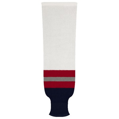 New York Pro Series White & Blue Home Socks w/Red & Gray Stripes