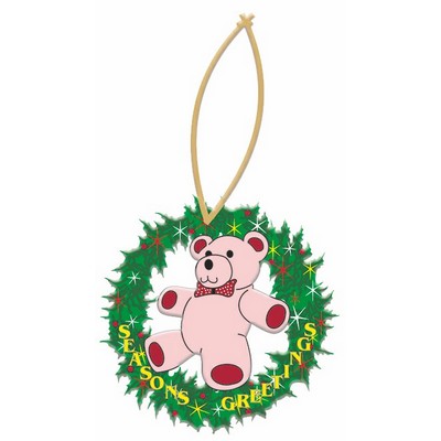 Teddy Bear Promotional Wreath Ornament w/ Black Back (2 Square Inch)
