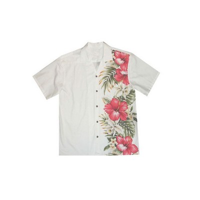 Hawaiian Vertical Print Shirt (S - 3XL) - 100% Cotton Poplin Tropical Flowers w/ Coconut Buttons
