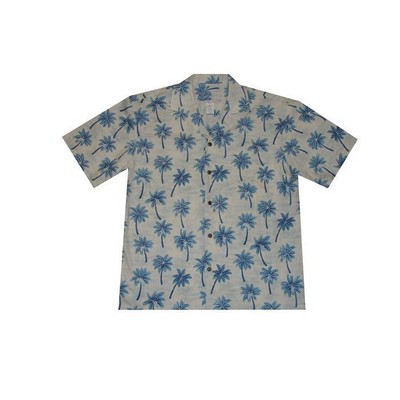 Gray Hawaiian Shirt (S - 3XL in-stock) - 100% Cotton Poplin Tropical Print w/ Coconut Buttons