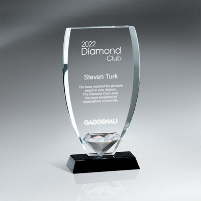 Reflective Glass Shield with Diamond on Black Glass Base (Large)