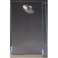 Clear Glass Plaque Award w/Football Accent, Plastic Mounts & Aluminum Alloy Base (6"x8.5")